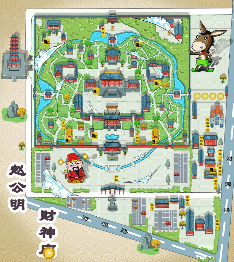 东安寺庙类手绘地图